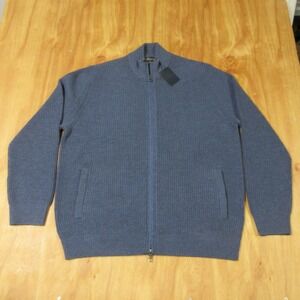 BROOKS BROTHERS Merino Wool Full Zip Cardigan Sweater XXL Blue Chunky Knit NWT